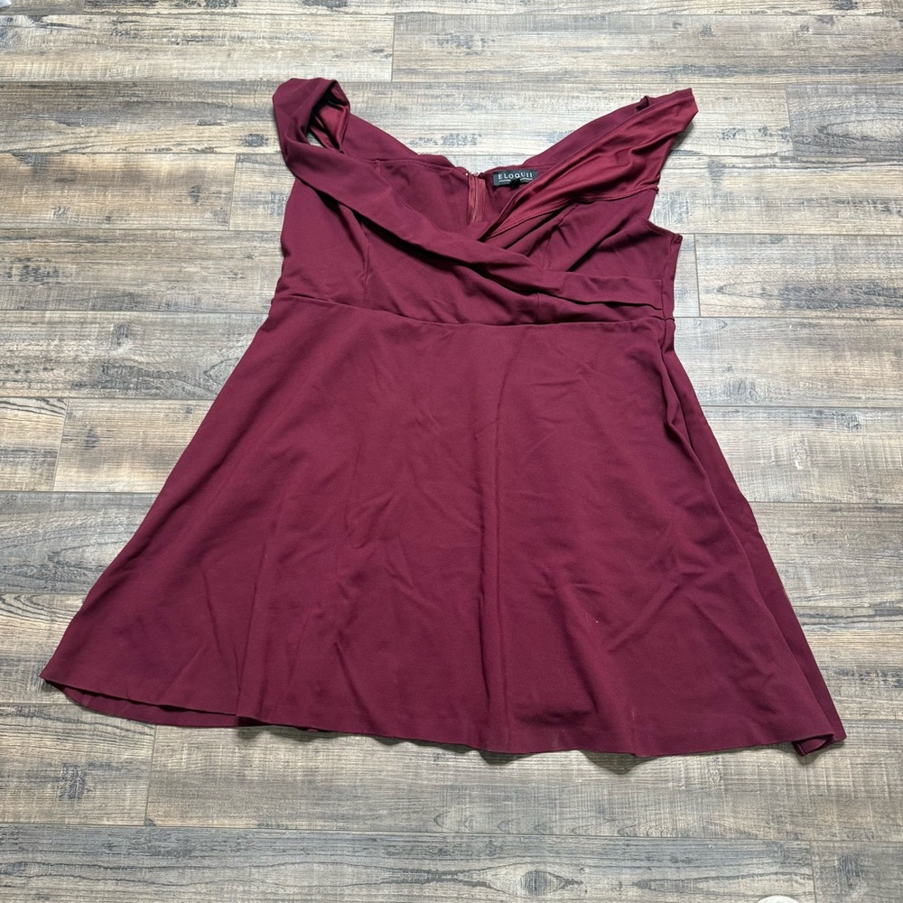 Eloquii Faux Wrap‎ Chest Elegant Burgundy Dress
